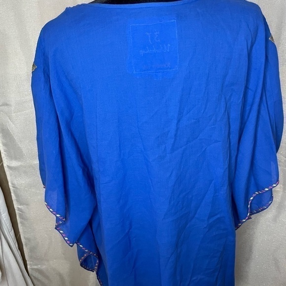 Johnny Was 3J Workshop Blue Tunic Bohemian Top Embroidered Size Med Womens   - Picture 9 of 10